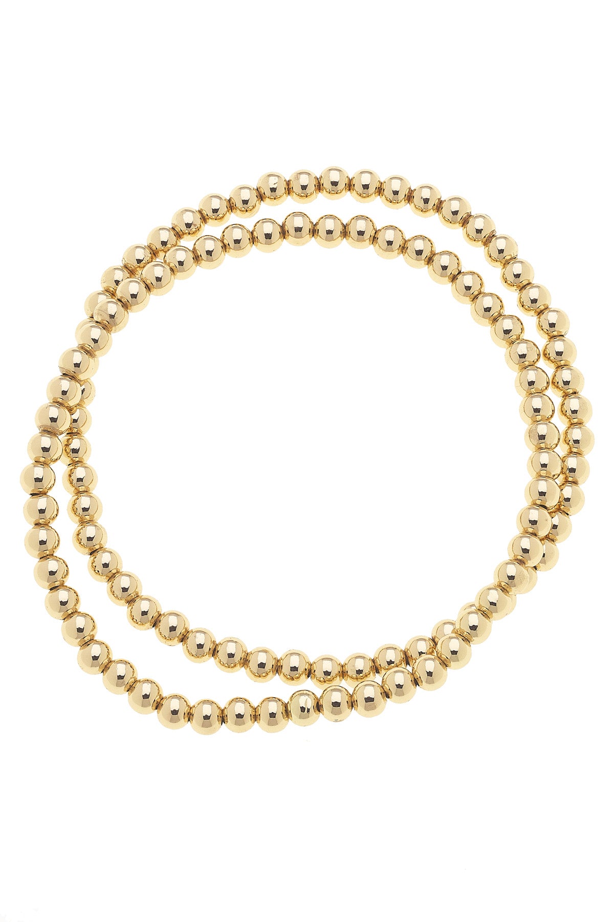 Walker Ball Bead Stretch Bracelets (Set of 2) in Shiny Gold