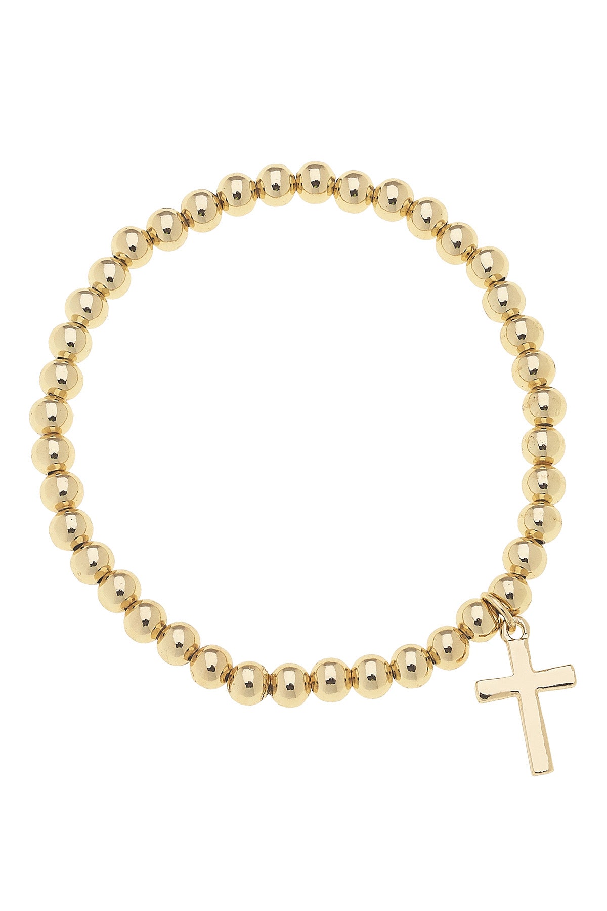 Ruth Cross Ball Bead Stretch Bracelet in Shiny Gold