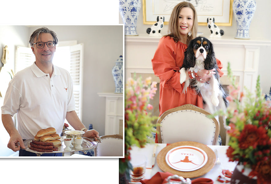 Orange & White Themed Game Day Tablescape & Gourmet Hotdogs