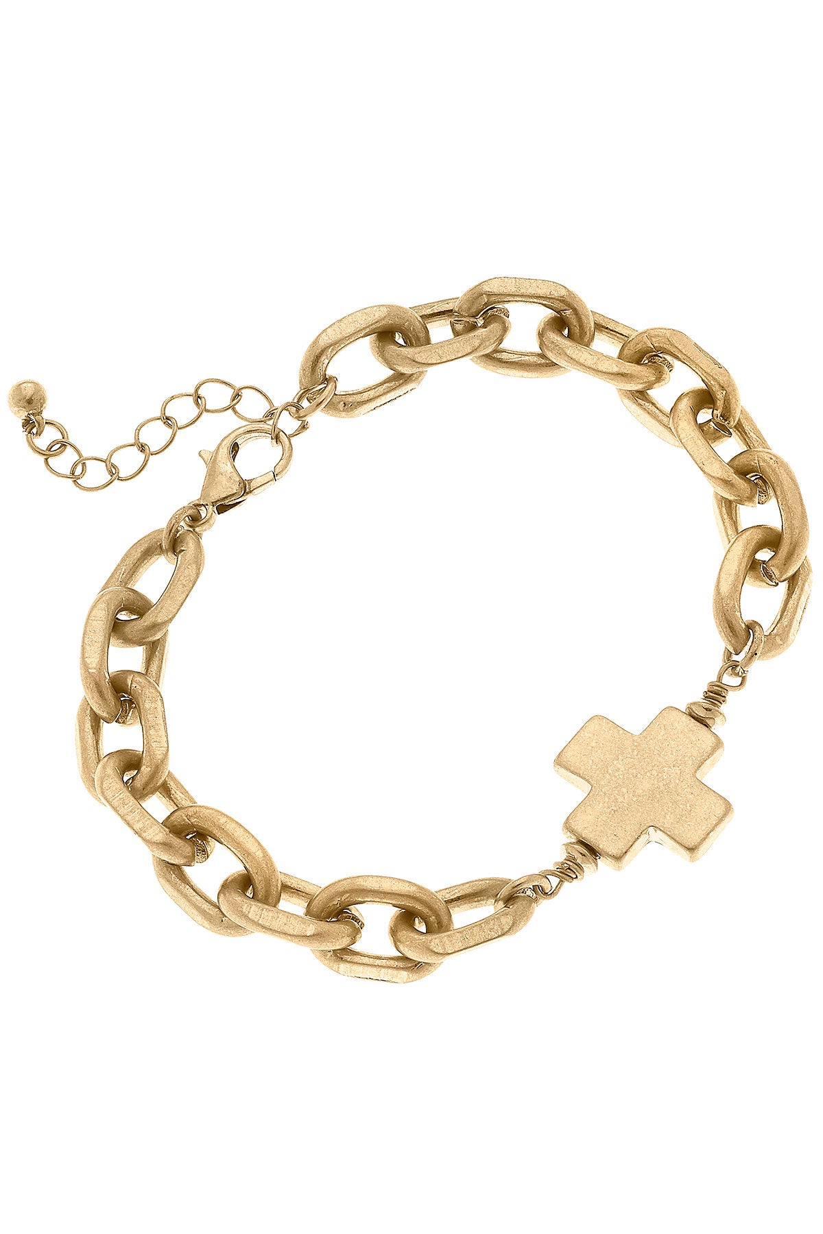Edith Small Cross Chain Bracelet in Worn Gold