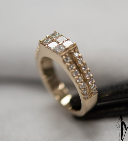 Yellow Gold Two Row Diamond Engagement Ring