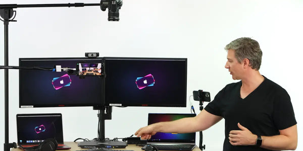How to setup a dual monitor KVM switch setup using two laptops with two external monitors.