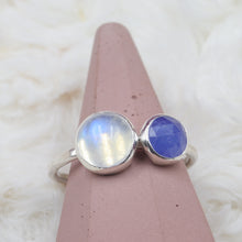Load image into Gallery viewer, Sterling Silver Sapphire and Rainbow Moonstone Ring -YOUR SIZE
