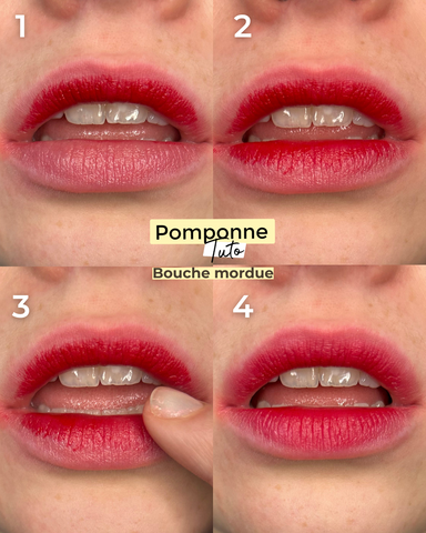 tuto bouche mordue avec le rouge à lèvres Pomponne teinte rouge cerise