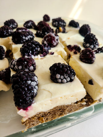 The Crassy Cookie Blackberry Cream Bars with Schermer Pecans