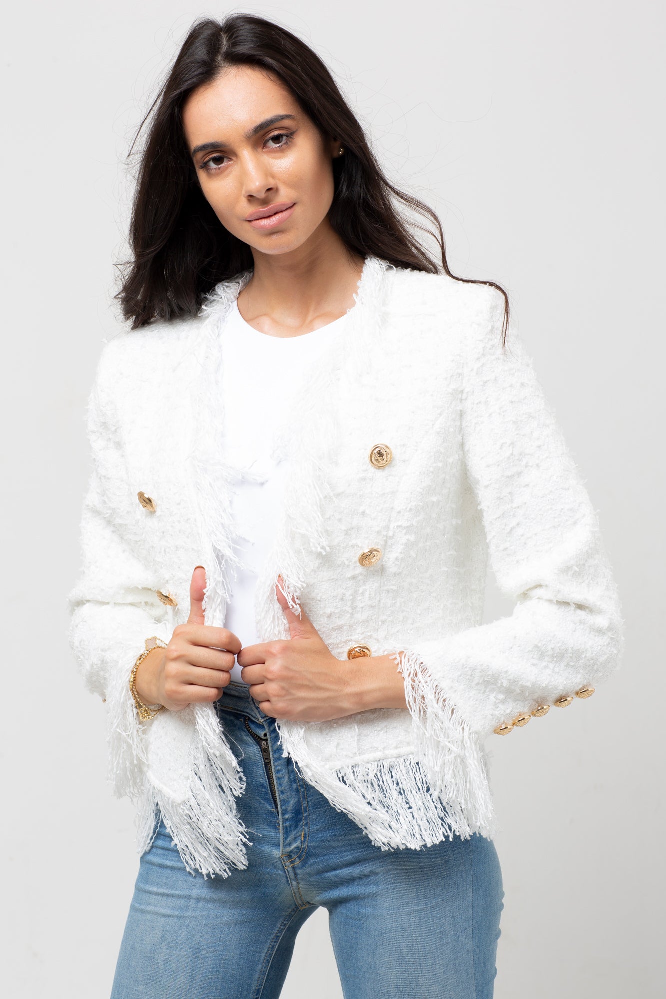 leinwande Tweed Fringe Top / White | www.rayblaze.com