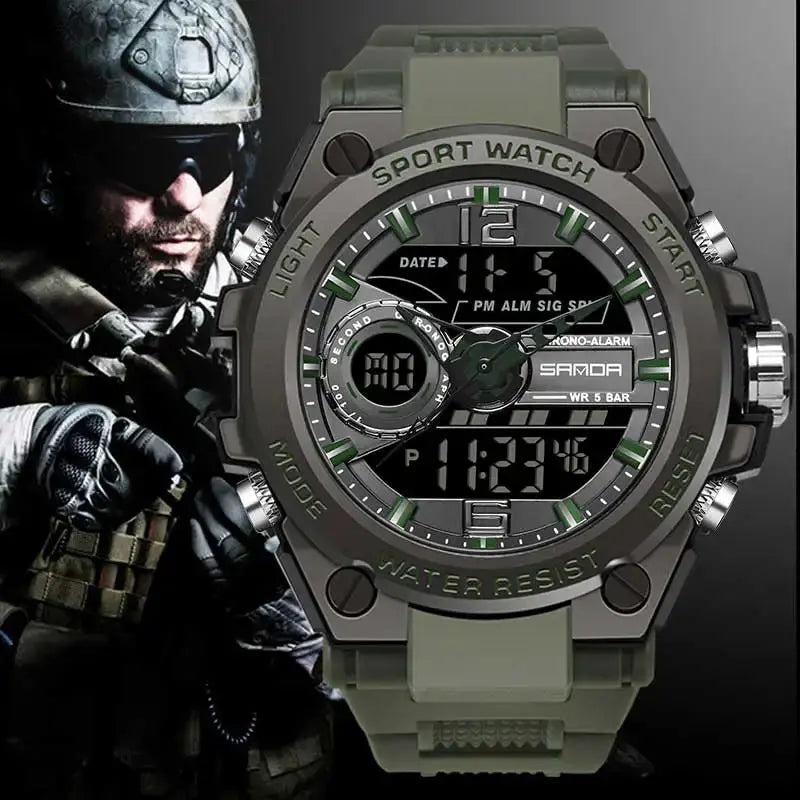 SANDA Men Military Watch Digital 50m Waterproof Wristwatch LED Quartz Clock Sport Watch Male Big Watches Men Relogios Masculino Survie Shop