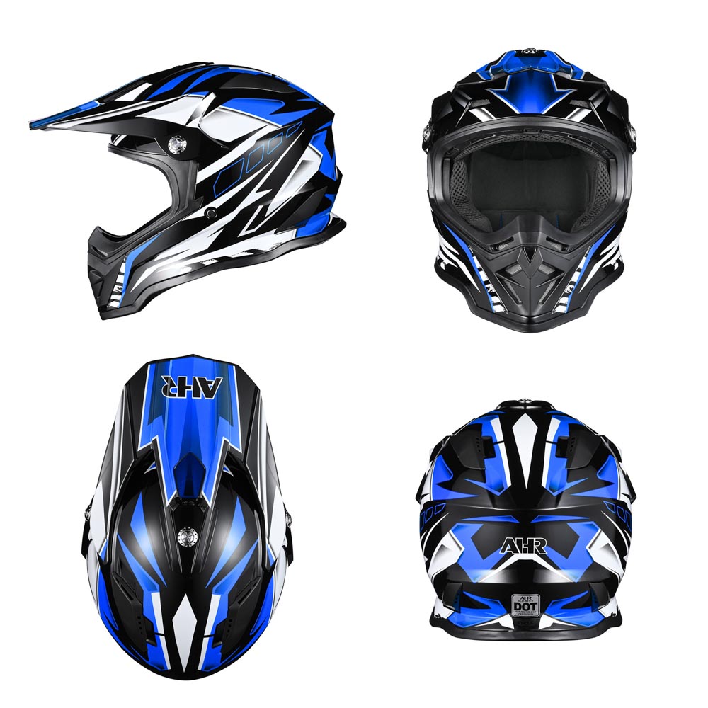 black and blue dirt bike helmet