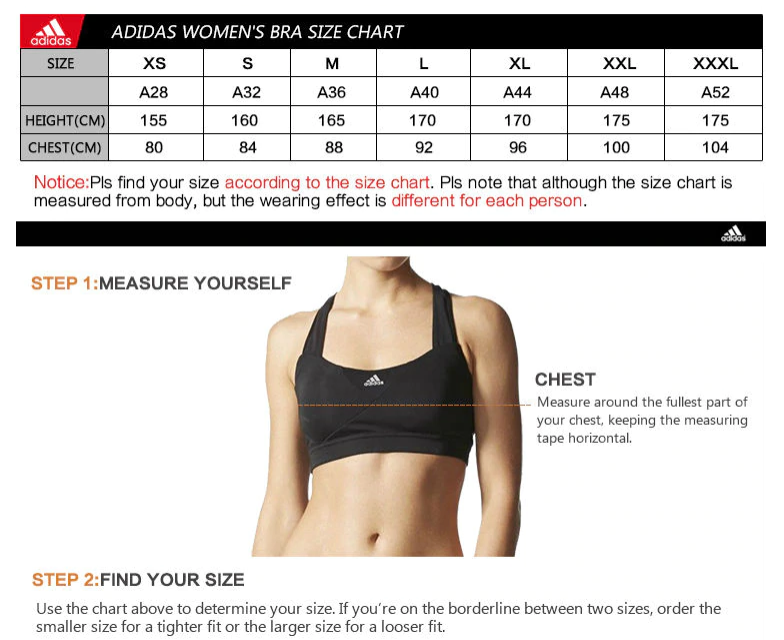 adidas sports bra sizing