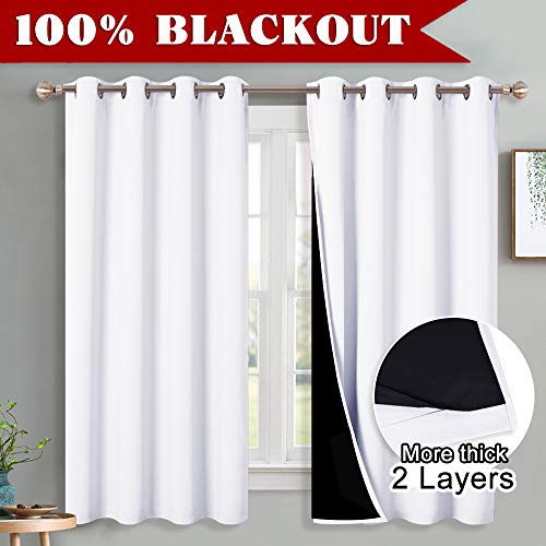 Pony Dance 54 Inch White Blackout Curtain Black Liner Window Curtains Eyelet Top For Total Shade Soft Nursery Drapes For Kids Bedroom Double