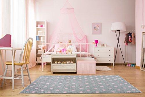 Livone Children S Bedroom Rug With Dots Circles Design Silver Grey Pink Silver Grey 160 X 220 Cm