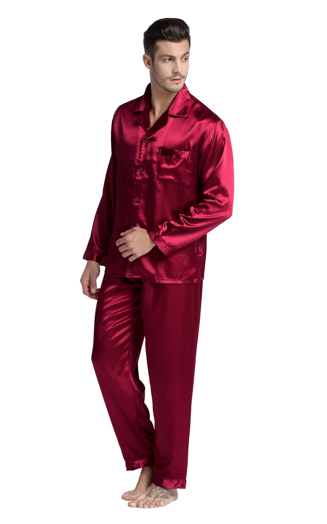 Men's Silk Satin Pajama Set Long Sleeve-Burgundy – Tony & Candice