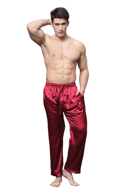 Men's Satin Pajama Pants, Long Pj Bottoms-Burgundy – Tony & Candice