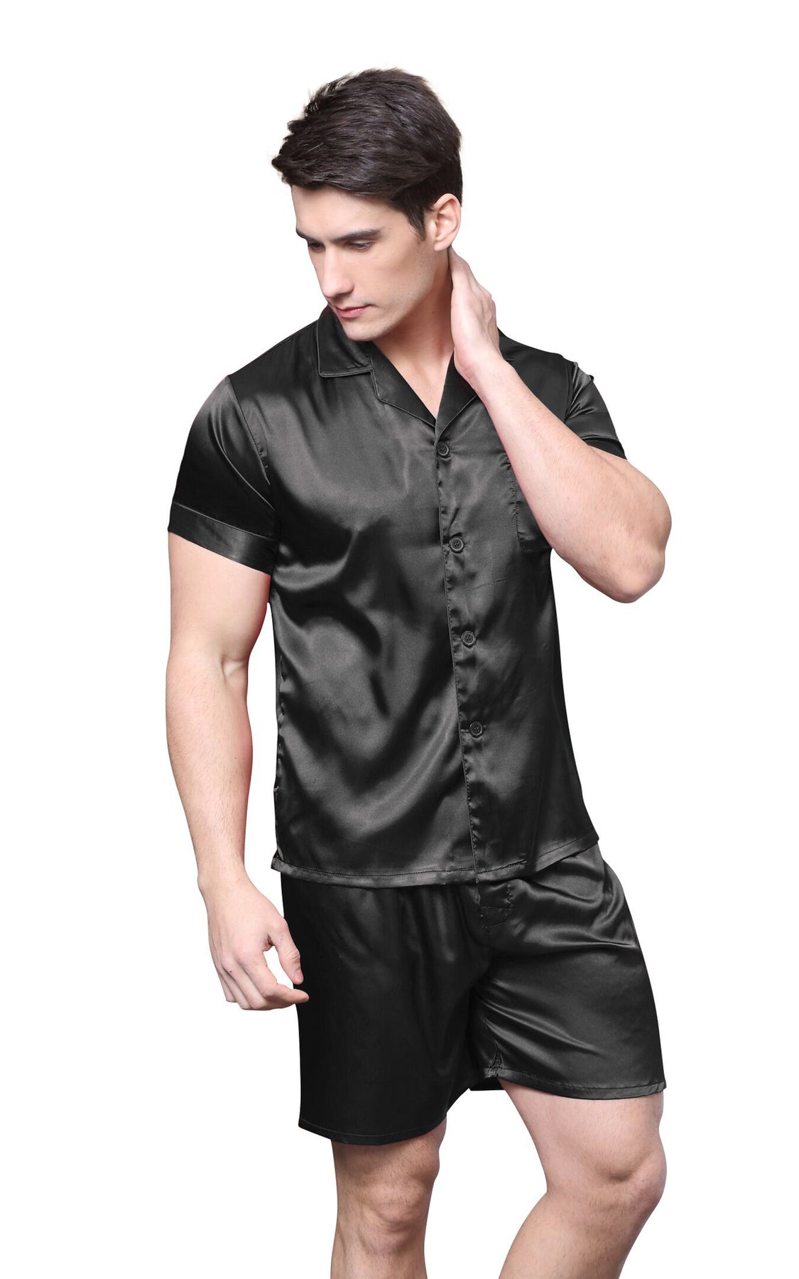 Men's Silk Satin Pajama Set Short Sleeve-Black – Tony & Candice