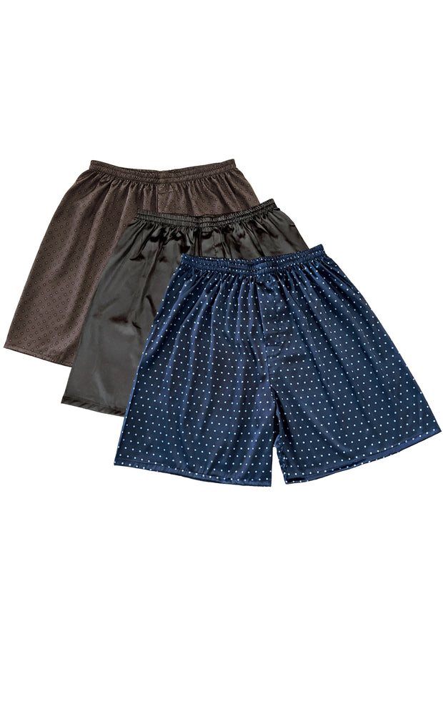 Men's Satin Boxers Shorts Underwear Pack of 2-Navy Blue+Gray