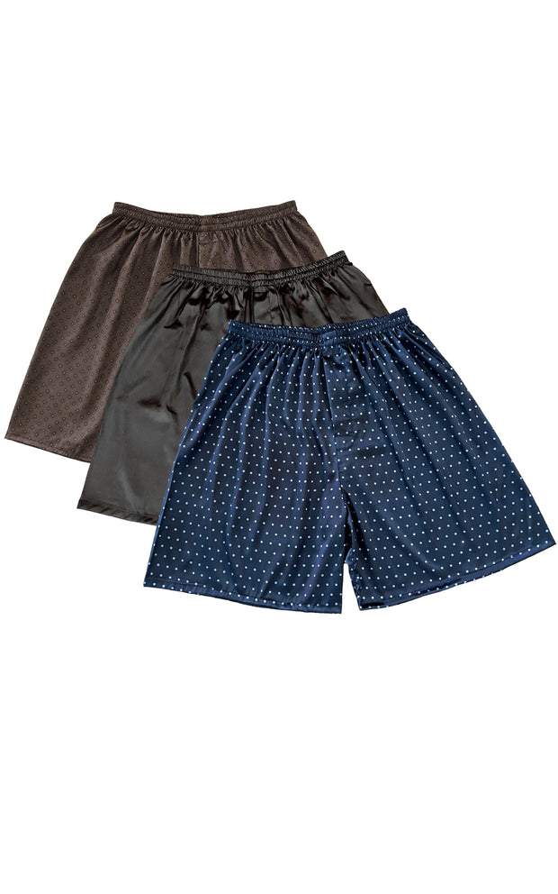 Sanraflic Men's Satin Boxer Shorts, Underwear in Combo Pack, Chestnut +  Black + Blue Polka Dot, Medium : : Clothing, Shoes & Accessories