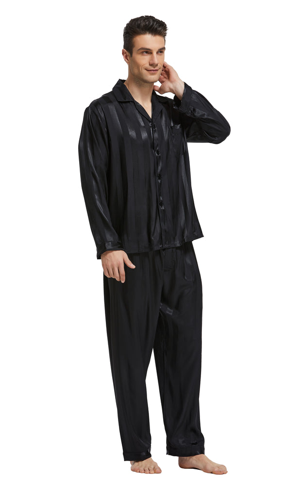 Men s Silk Satin Pajama Set Long Sleeve Black Tony Candice