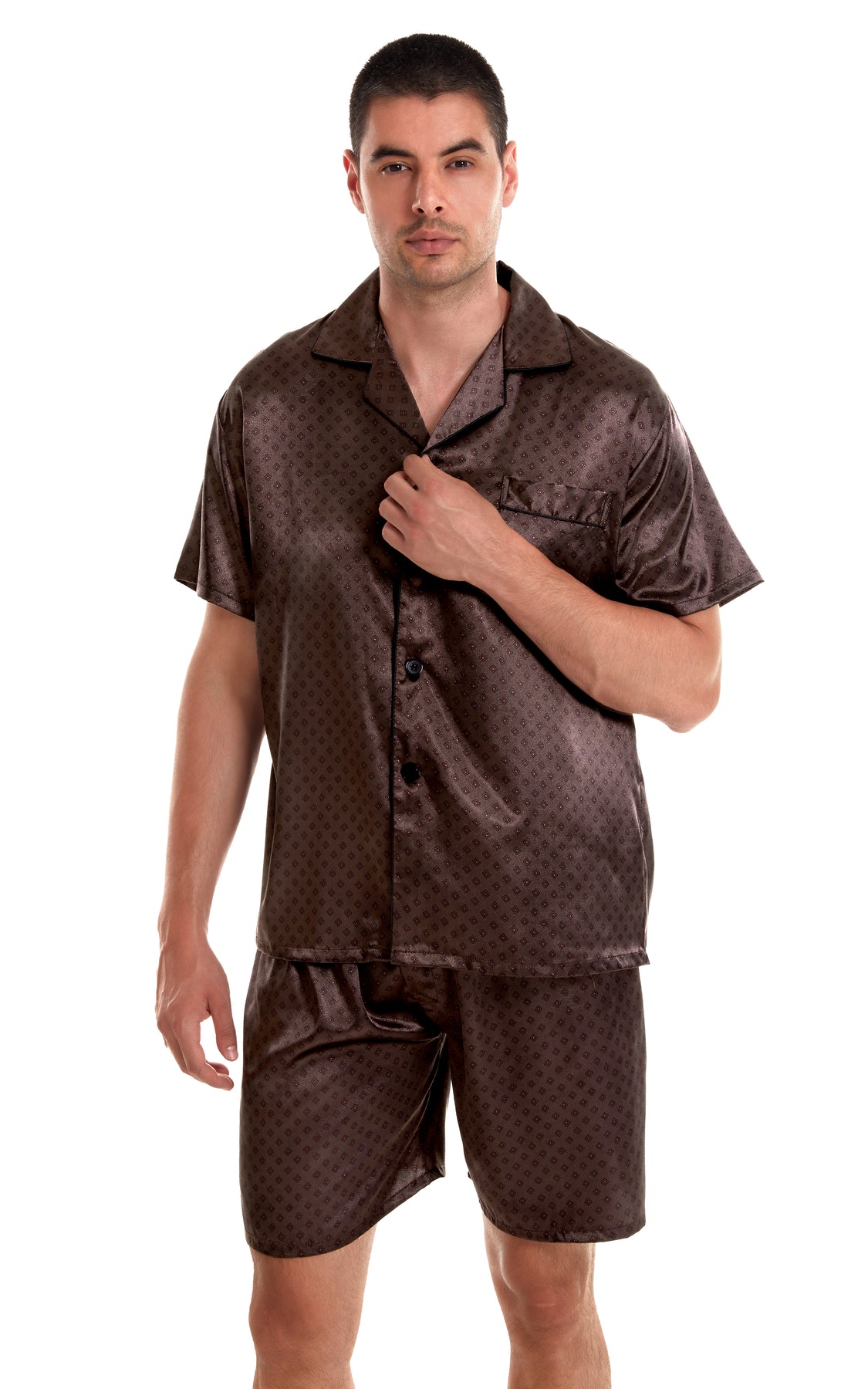 Men's Silk Satin Pajama Set Short Sleeve-Chestnut – Tony & Candice