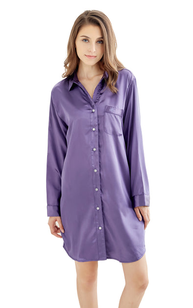 Women's Satin Nightshirt Boyfriend Style Sleep Shirt-Purple – Tony ...