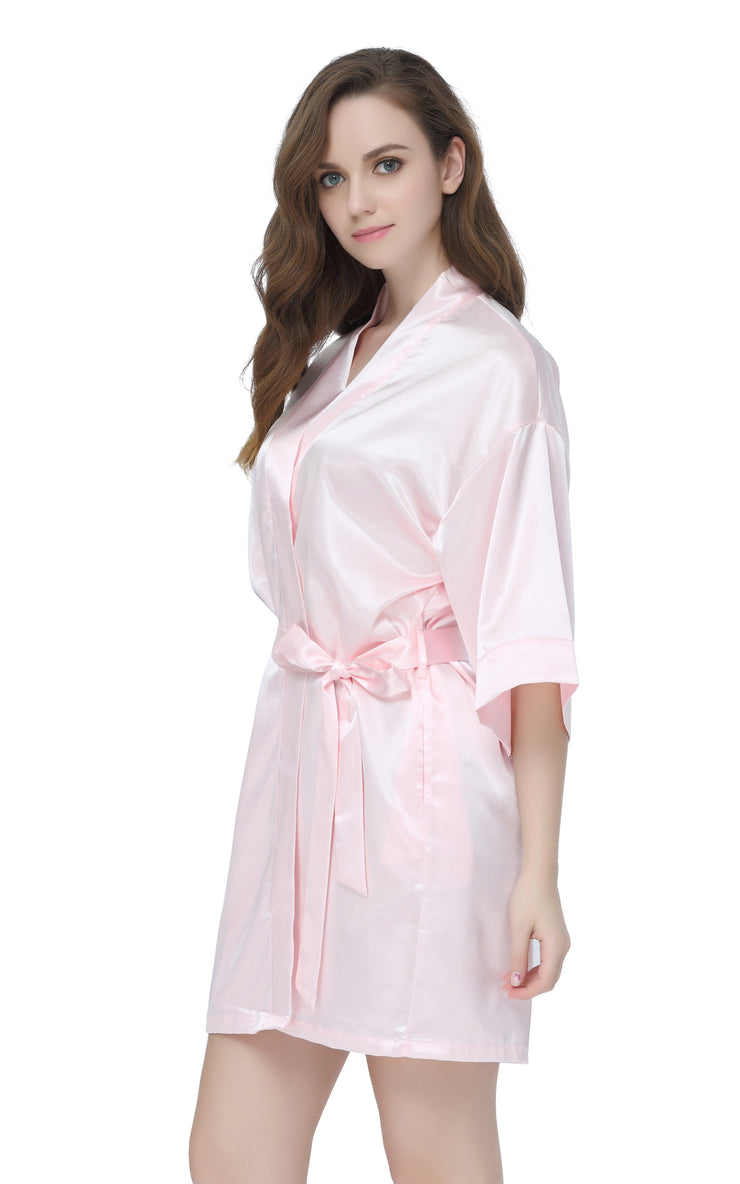 Women's Satin Short Kimono Robes-Light Pink - Tony & Candice