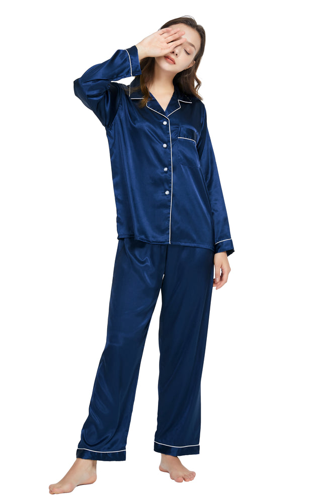 Women's 2pc Satin Pajama Set - Colsie™ Blue L