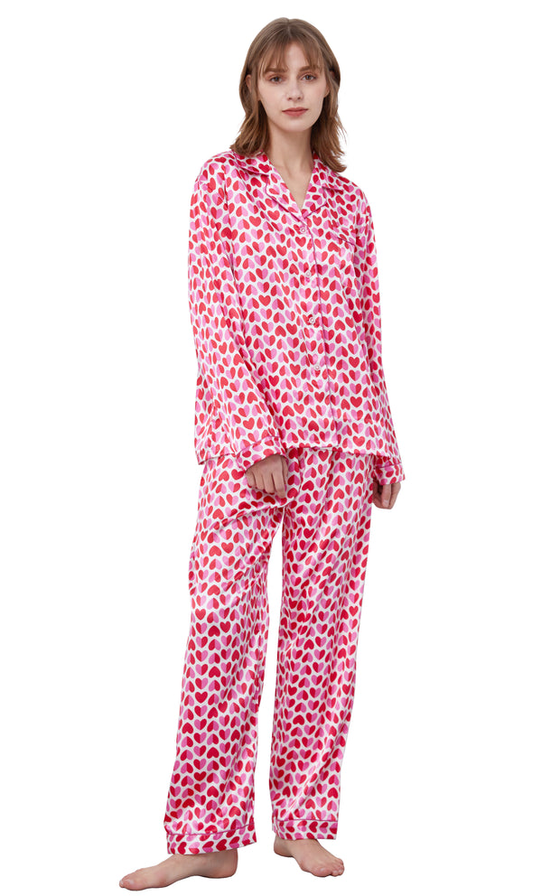 JULYS SONG Stain Silk Pajama Set For Women Jacquard Long Sleeves