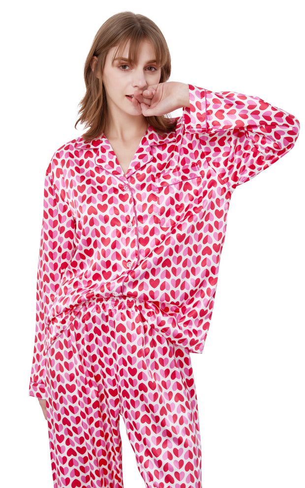 XJJZS Sexy Pink Striped Silk Pajamas Sets Women Sleepwear Long Sleeves  Korean Elegant Genuine Silk Womens Pyjamas Pattern: Plain (Size : X-Large)  : : Clothing, Shoes & Accessories
