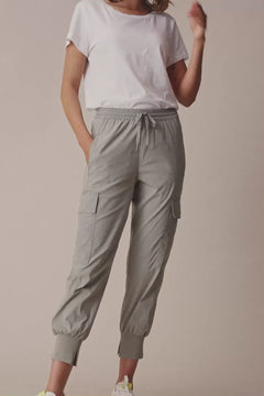 Women Casual High Waist Cargo Pants Ladies Loose Solid Trousers Side Pockets  Elastic Waist 