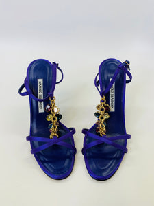 Manolo Blahnik Purple Satin and Multicolor Jeweled Sandals Size 36 1/2