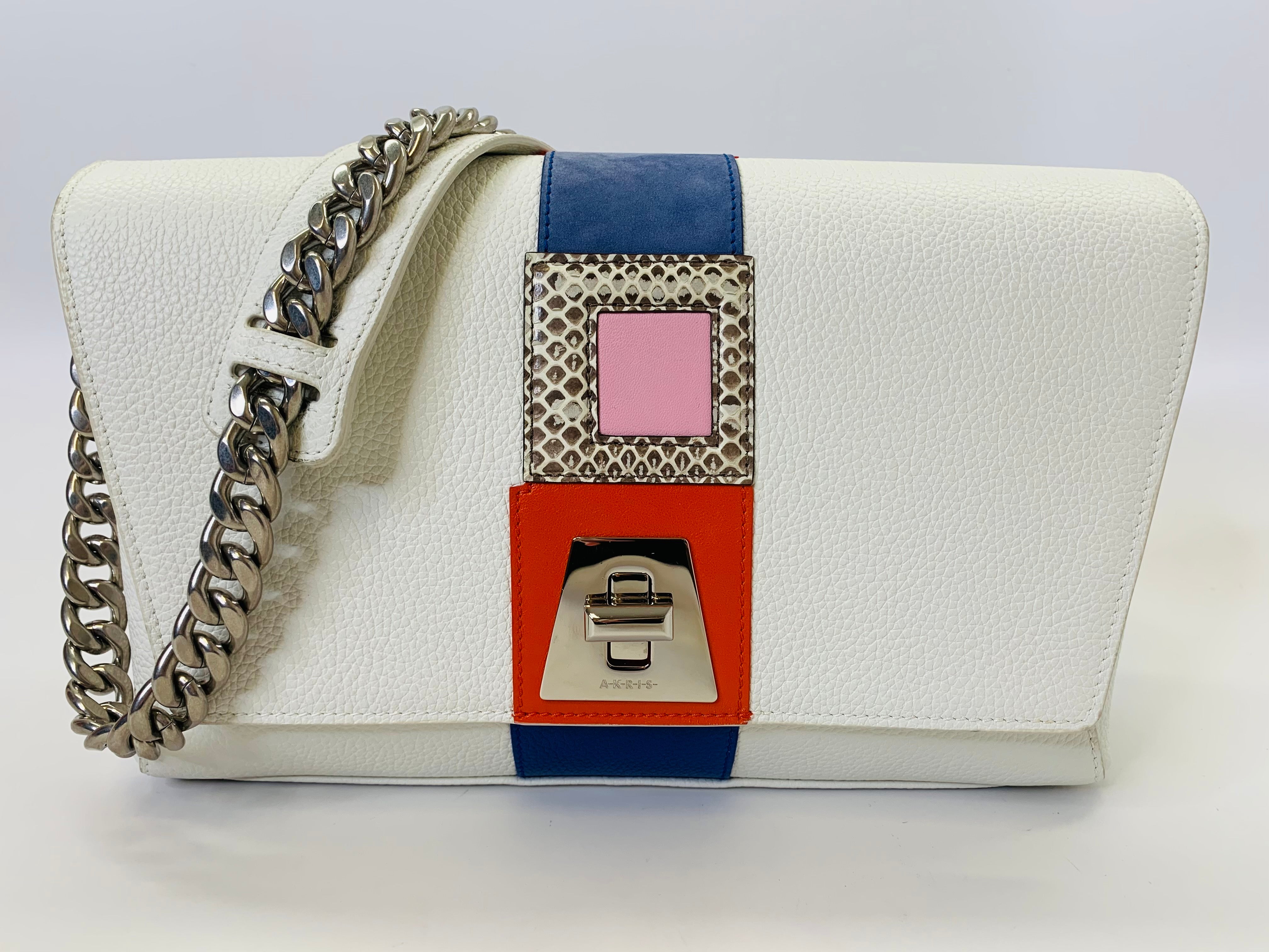 Akris Anouk White Pebbled Leather Day Patchwork Bag