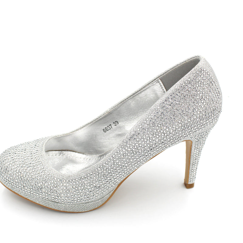 silver closed toe heels