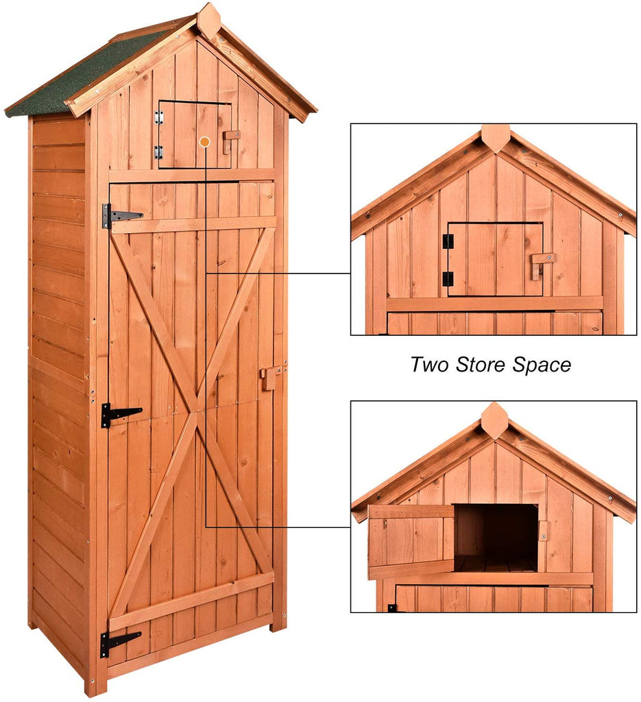 Hoowii Outdoor Wooden Storage Shed Garden Tool Storage Cabinet