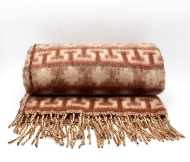 Alpaca Blankets - Geometric Pattern in Brown and White
