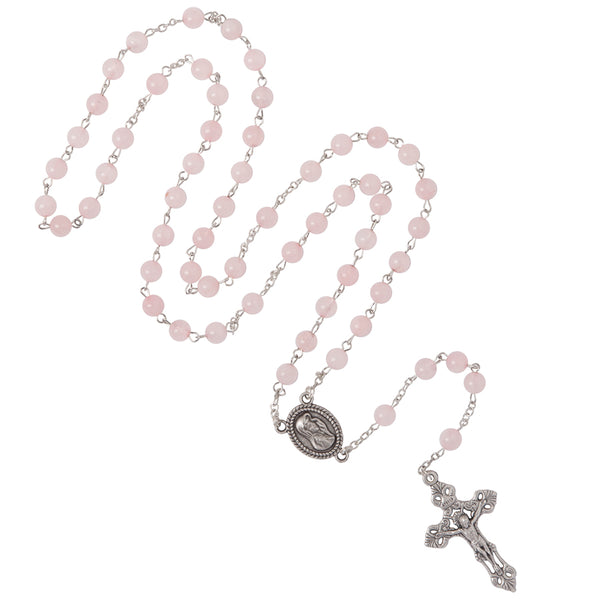 Pink Quartz rosary metal