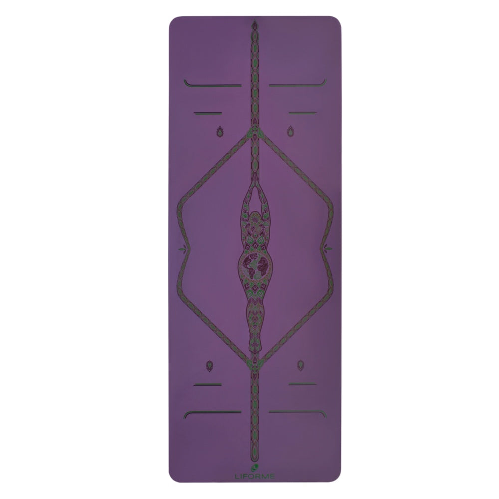 Liforme Mother Earth Yoga Mat - Purple Earth  - Free Yoga Bag - Non-Slip, Eco Friendly With Patented Alignment Line System