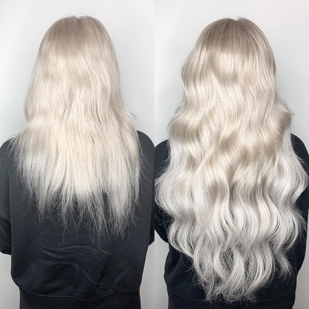 White Before and After Hair Extensions