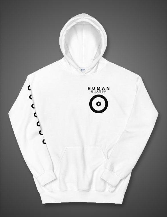 black white human hoodie