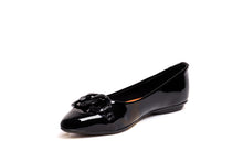 Load image into Gallery viewer, Black Patent Pointed-Toe Ballerina Flats with Big Chains