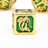 Hymgho Metal Dice Set: Solid Metal Dragon Gold with Green