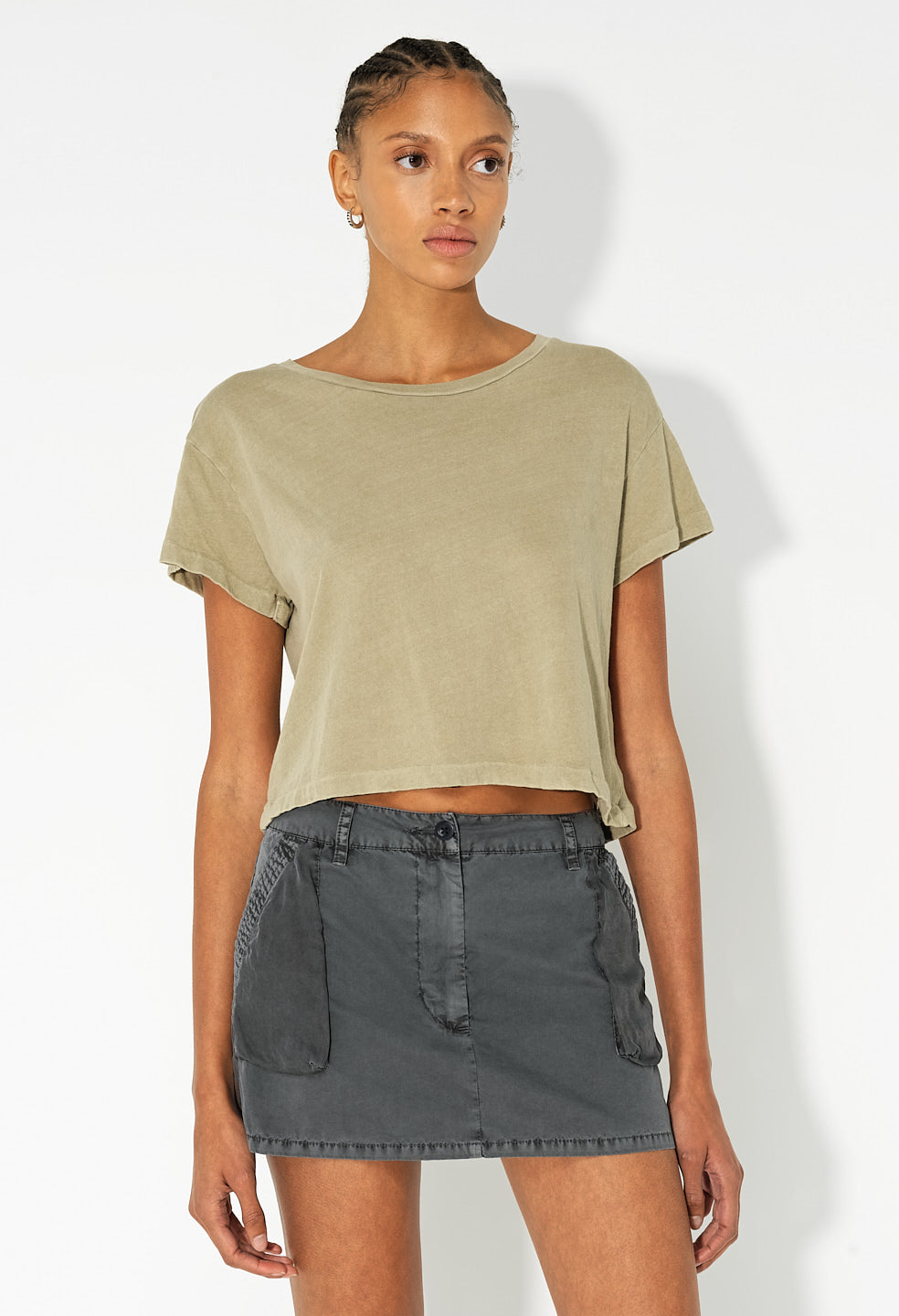 Paneled Utility Mini Skirt / Washed Black