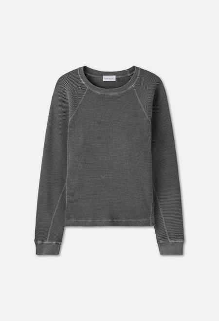 Raw Edge Raglan Crew in Dark Grey