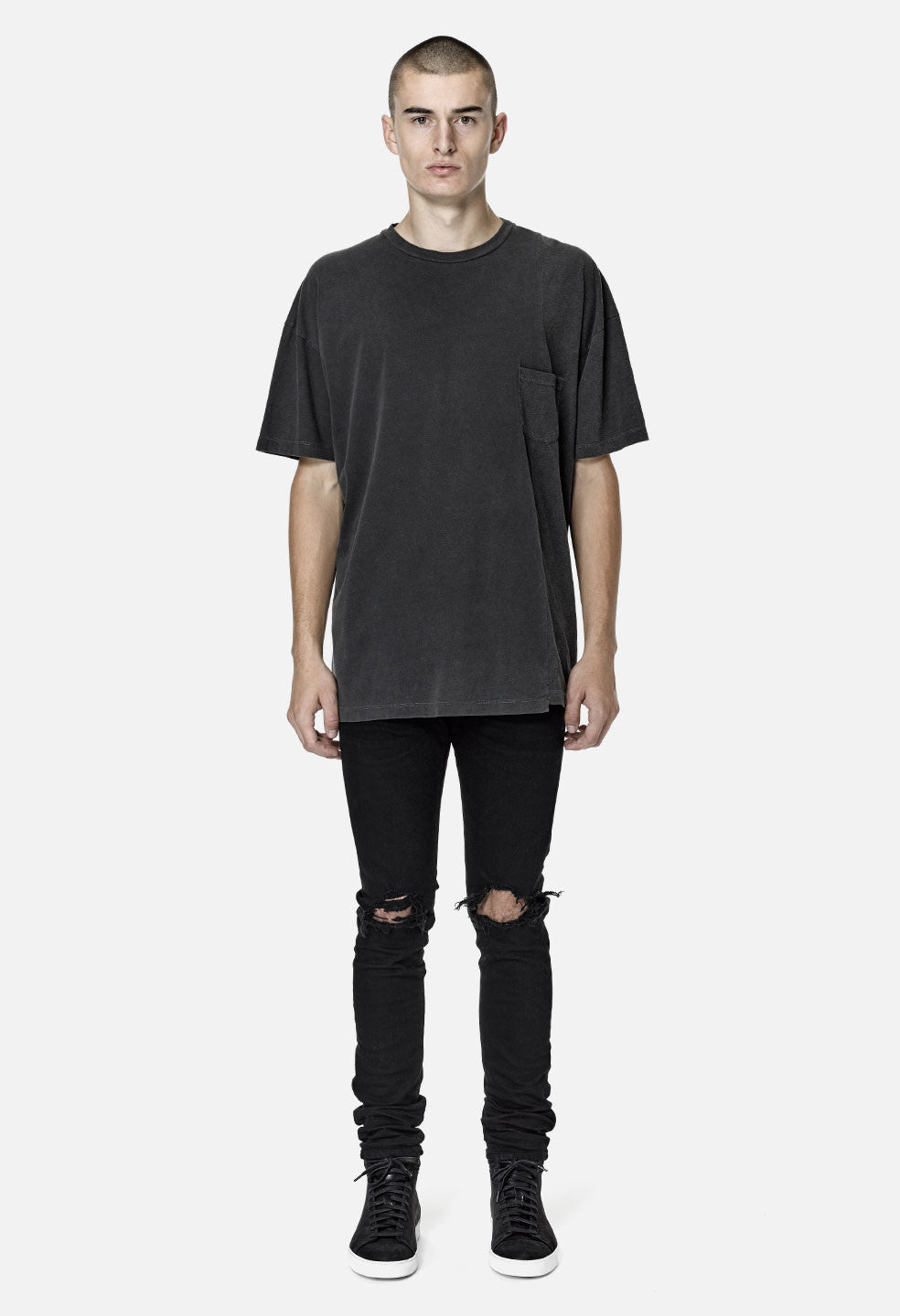 Paneled Pocket Tee / Washed Black