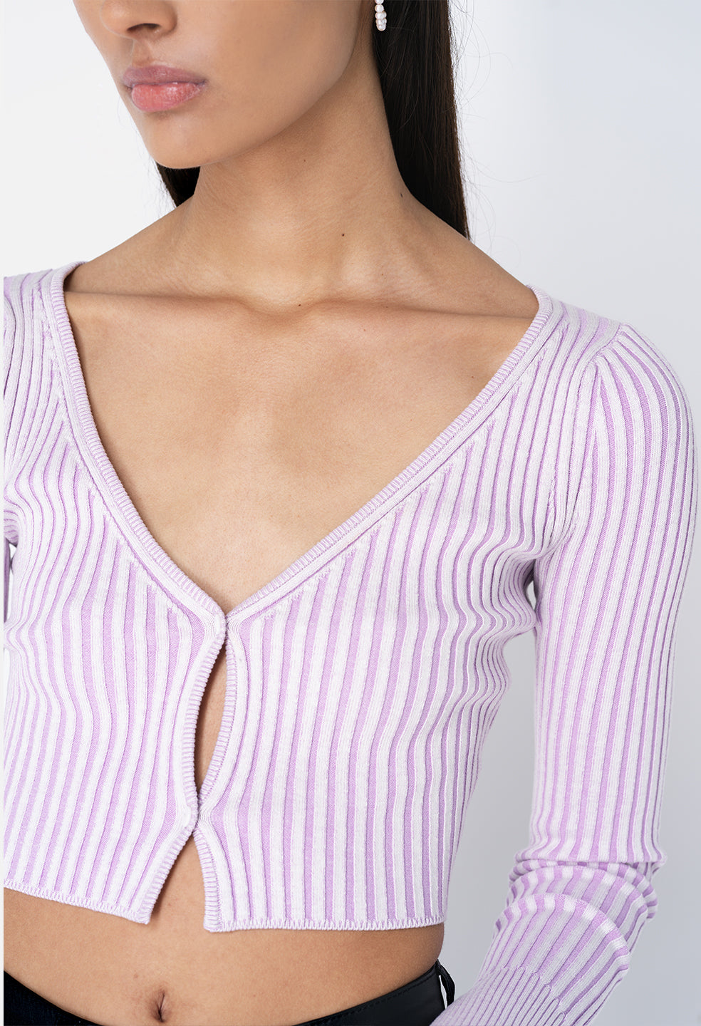 Piper Silk Rib Cropped Cardigan / Lavender