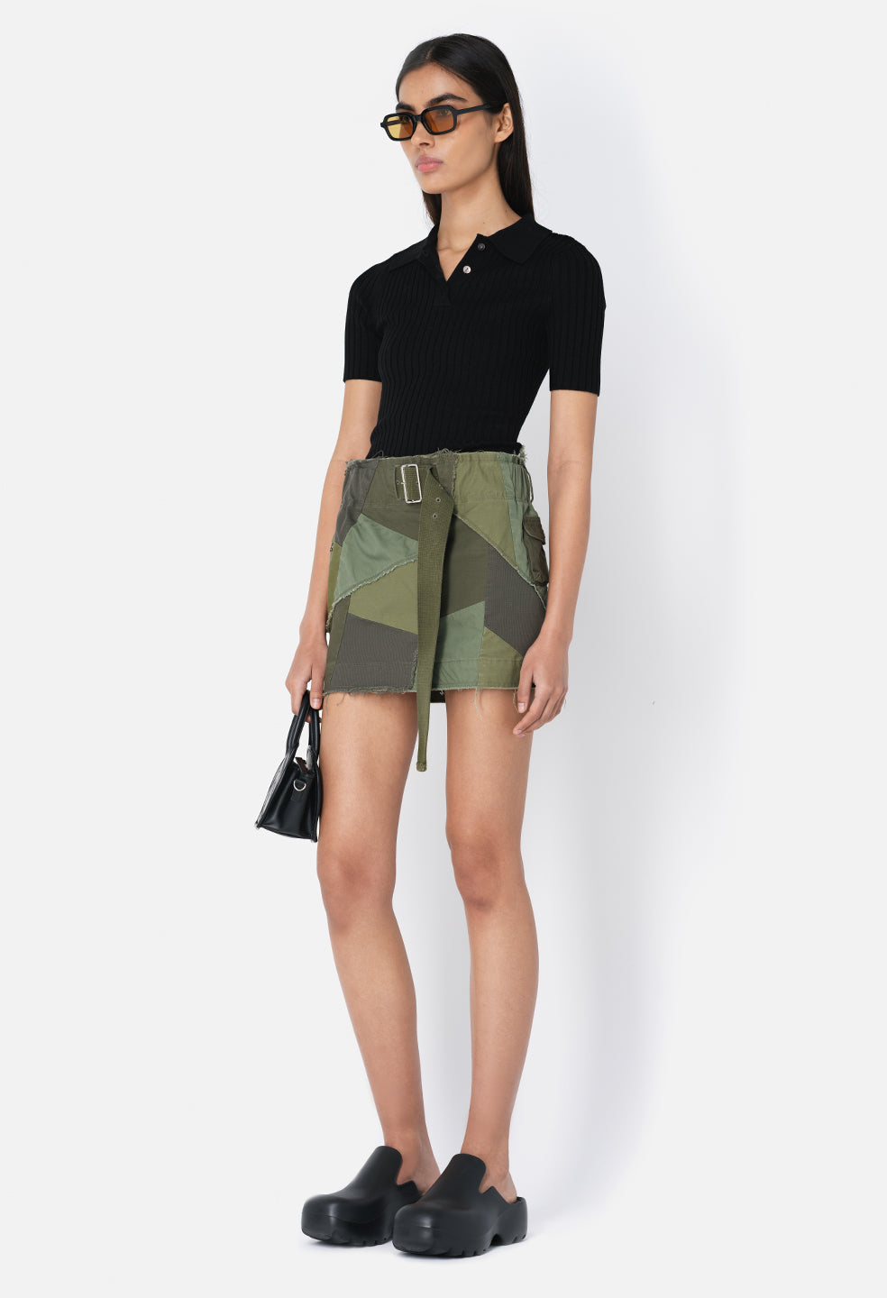 Belted Patchwork Skirt / Olive