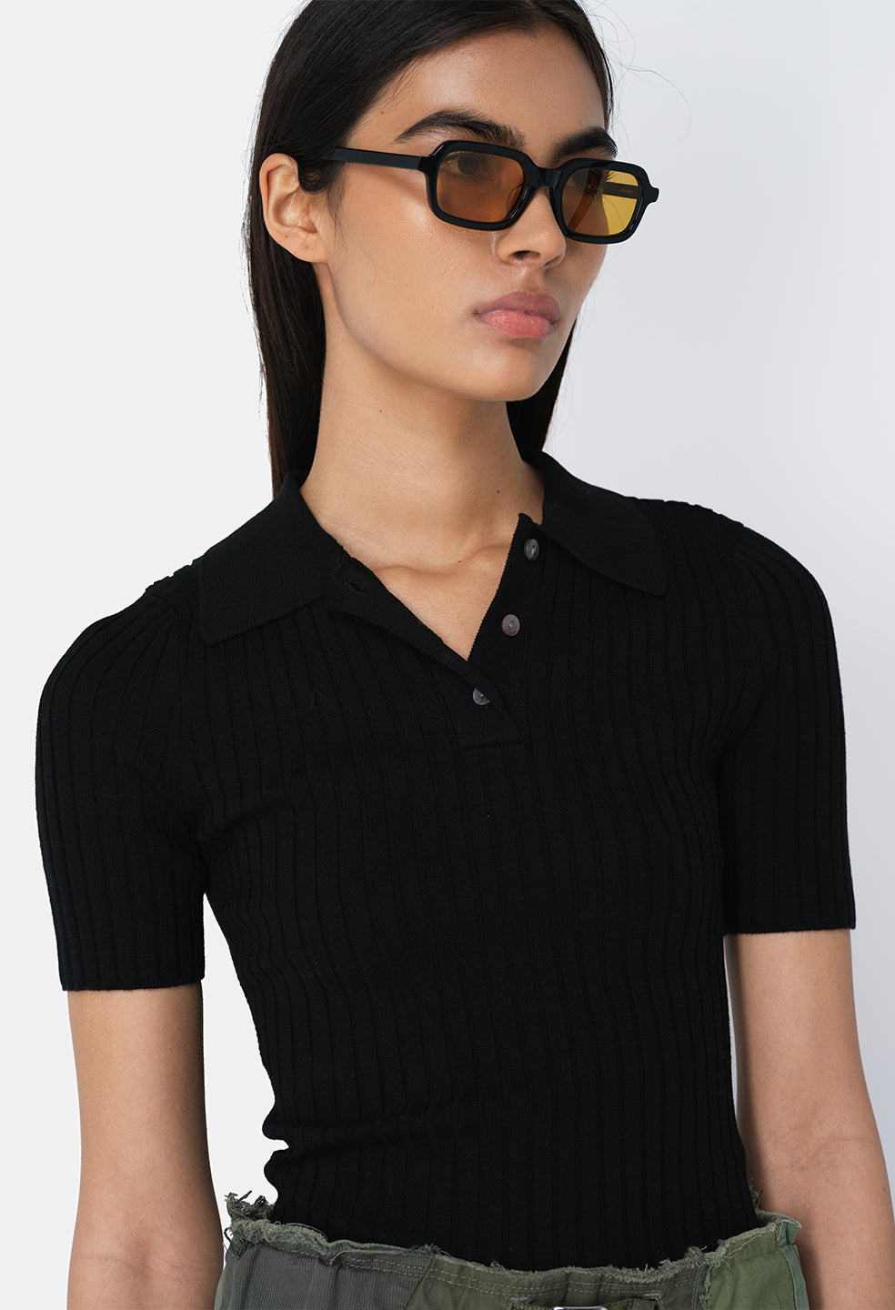 Silk Cotton Rib Polo / Black