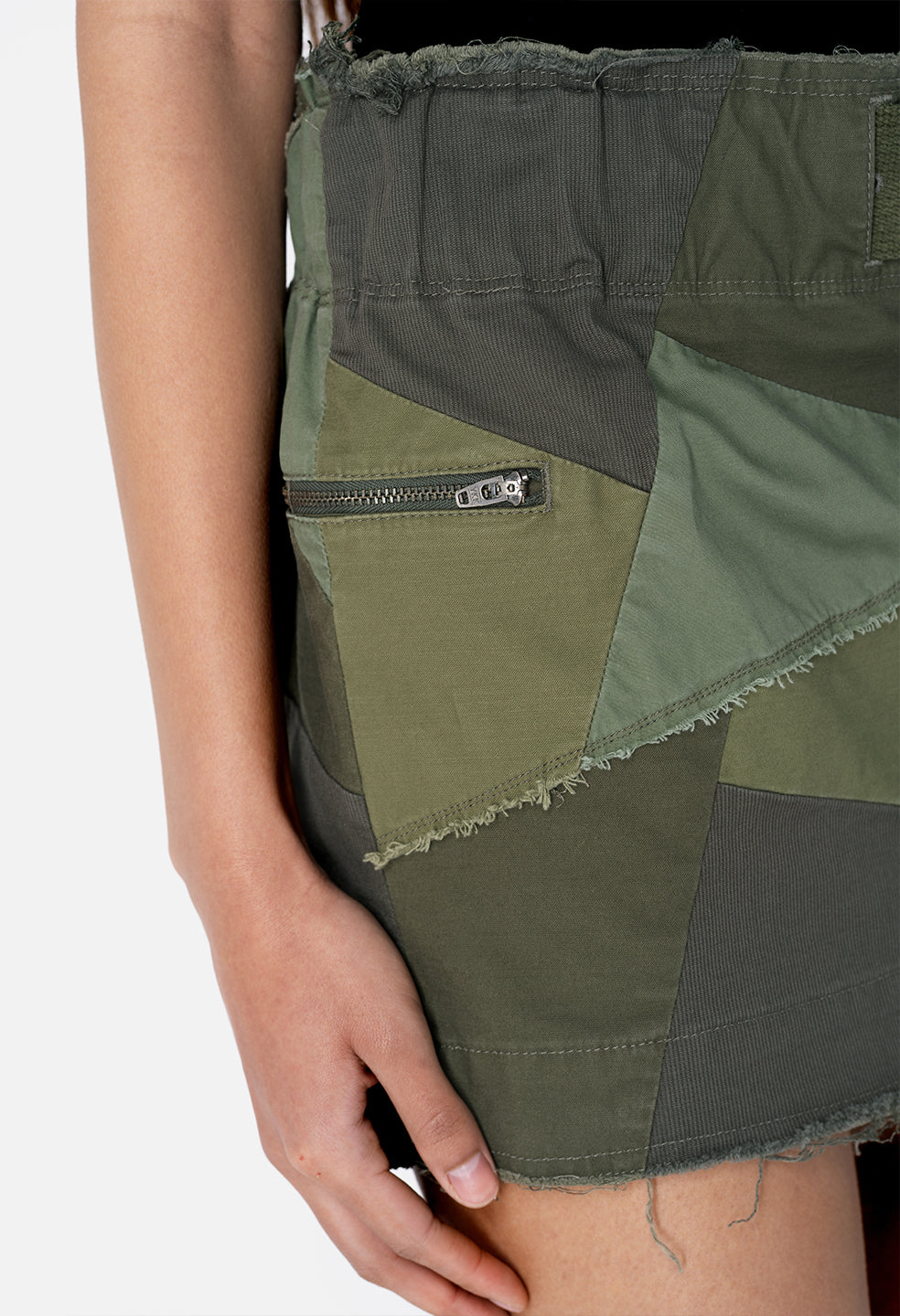 Belted Patchwork Skirt / Olive