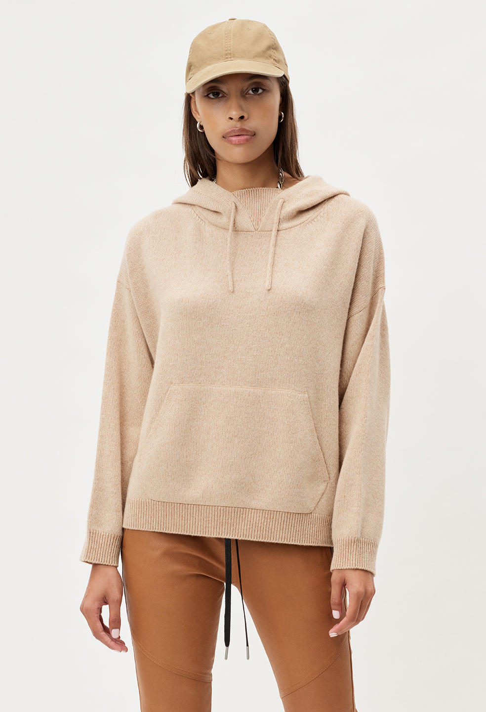 Two Tone Cashmere Hoodie / Camel X Almond