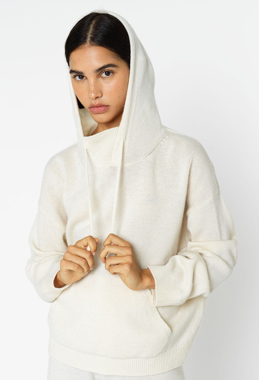 Two Tone Cashmere Hoodie / Parchment