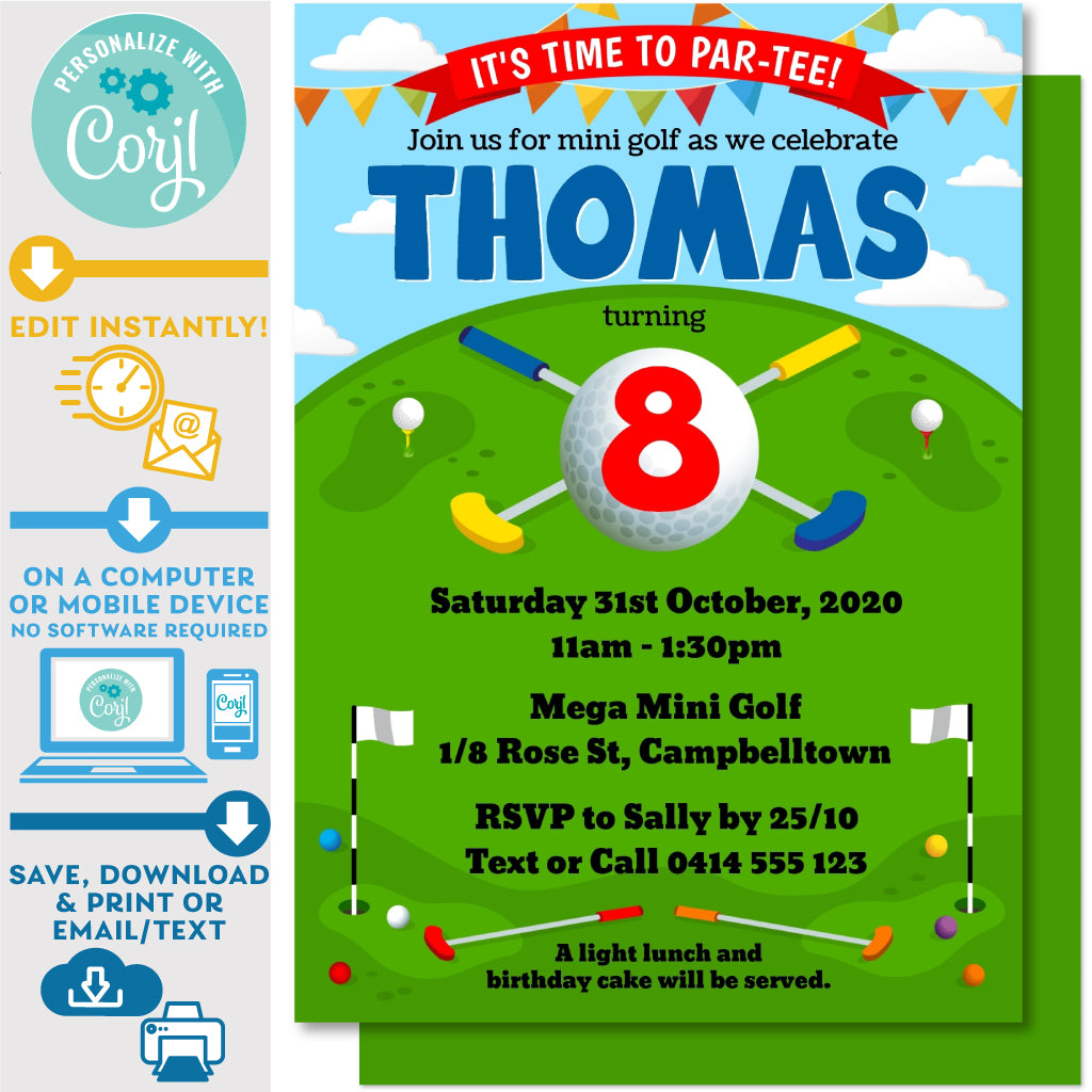 PRINTABLE Mini Golf Kids Birthday Invitation 5" x 7" – Invite Central