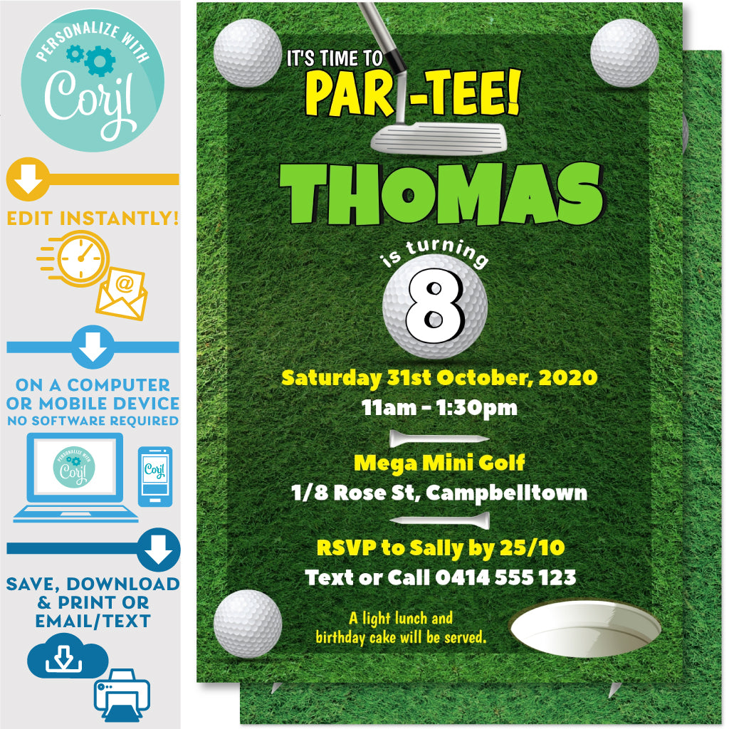 PRINTABLE Mini Golf Kids Birthday Invitation 5" x 7" – Invite Central